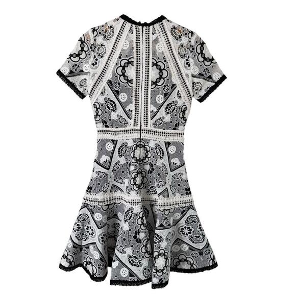 Alexis Emiliana Fit & Flare Mini Dress in Black and White Diamond Lace, XS - Picture 12 of 15